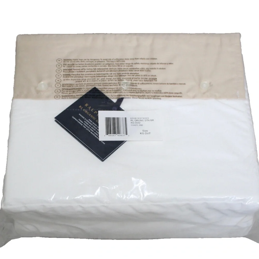 Ralph Lauren RL 624 Organic Cotton Sateen Border King Duvet Cover Coastal Sand